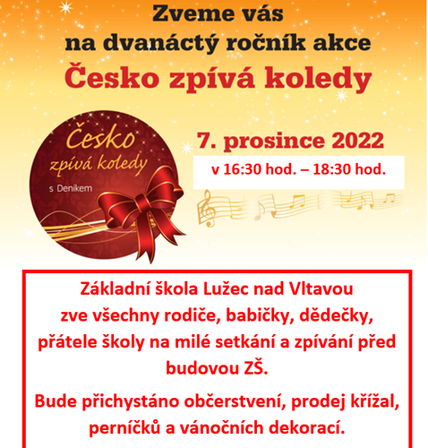 Česko zpívá koledy před ZŠ Lužec nad Vltavou 7. 12. 2022