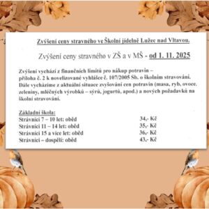 Zvýšení ceny stravného od 1. 11. 2025