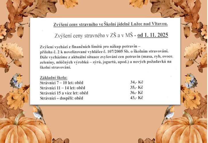 Zvýšení ceny stravného od 1. 11. 2025